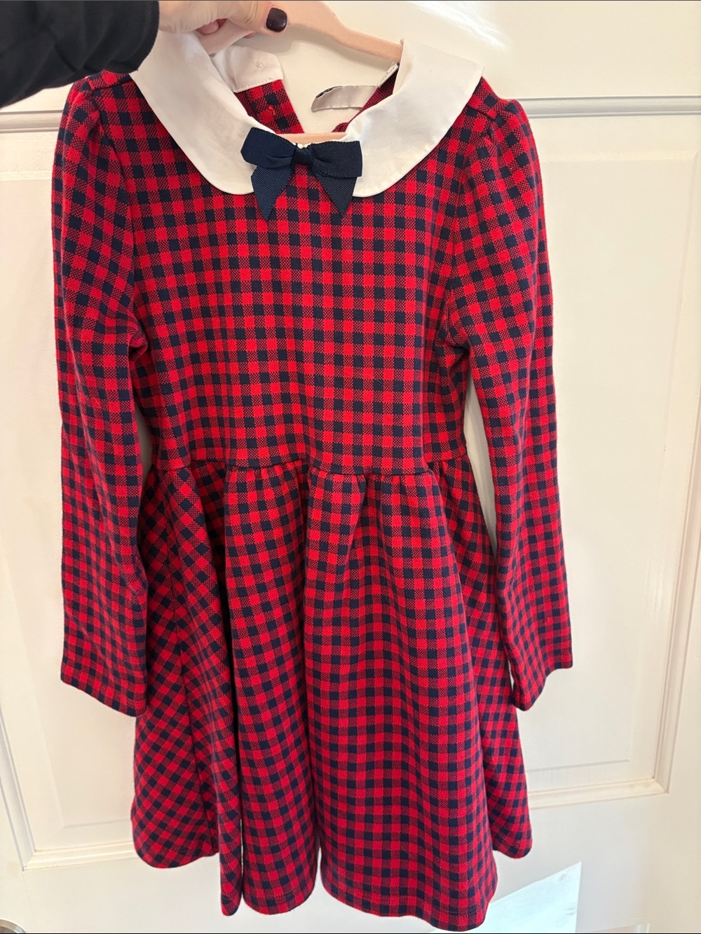 Janie and Jack Red and Navy Plaid Dress with White Collar and Navy Bow